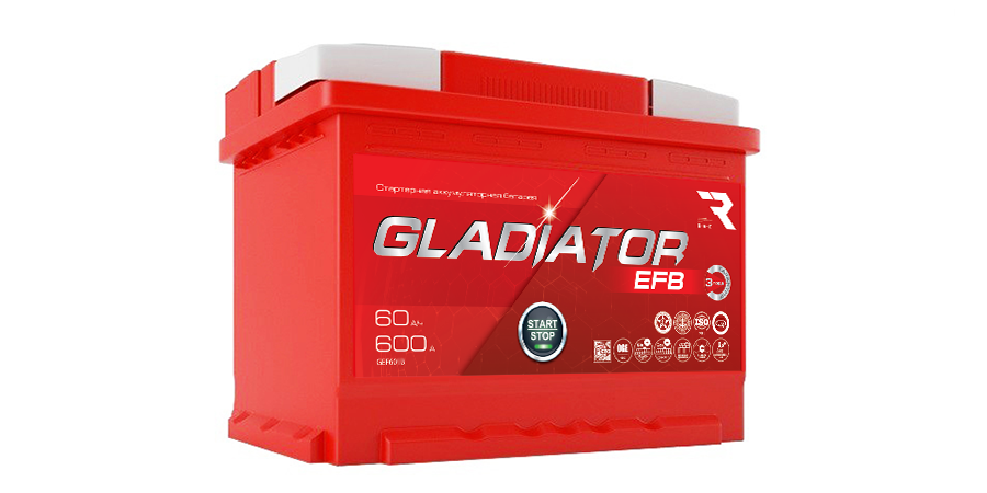 Аккумулятор GLADIATOR EFB 60 Ah, 600 A, 242x175x190 прям.