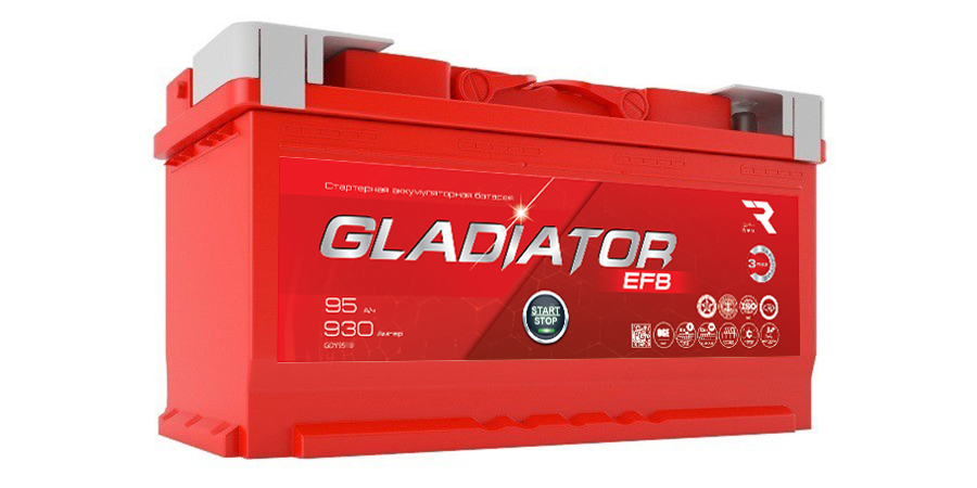 Аккумулятор GLADIATOR EFB 95 Ah, 930 A, 353x175x190 обр.